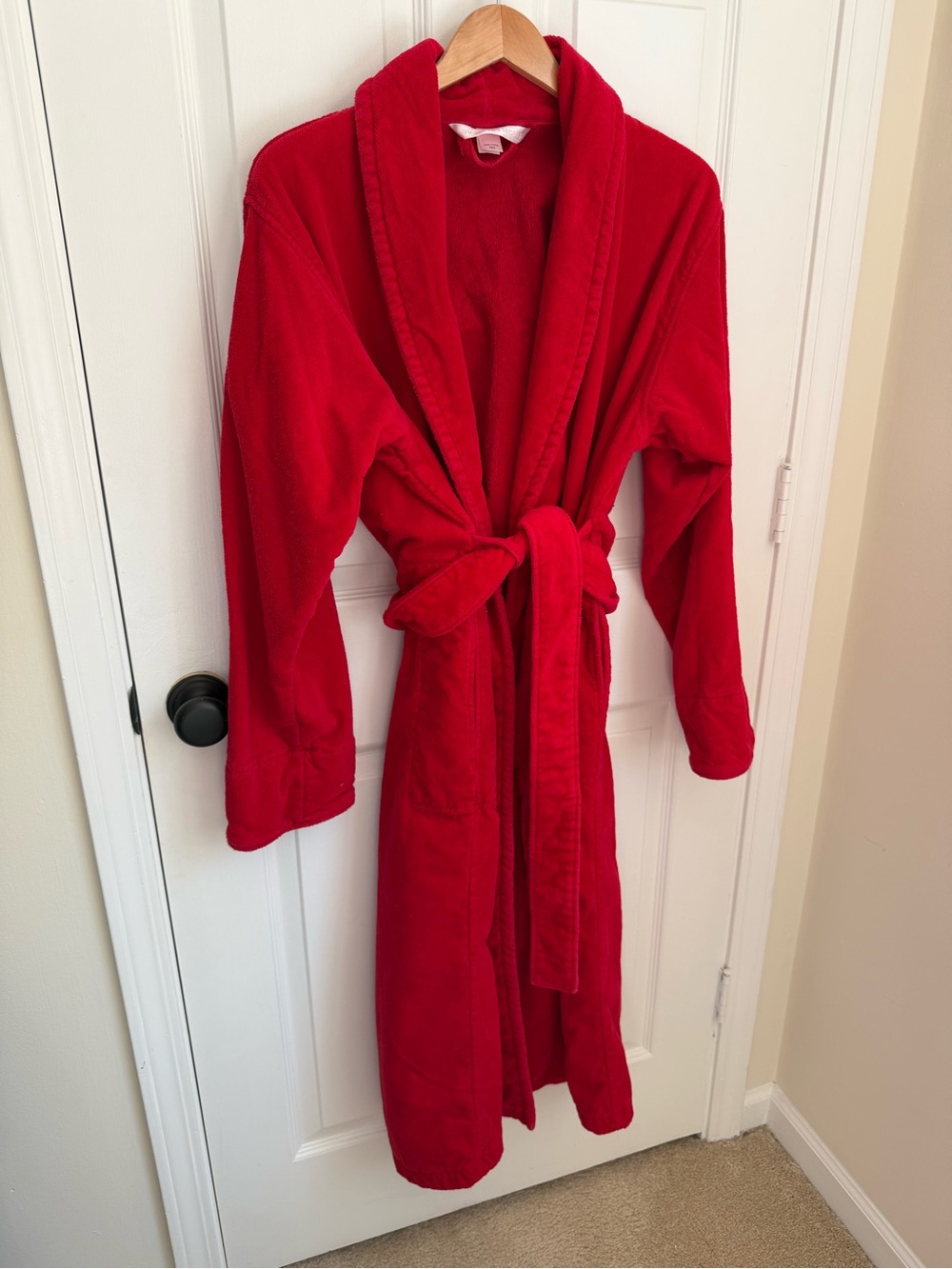 Victoria's Secret Red Plush Spa Robe with Waist Tie 💯 Cotton